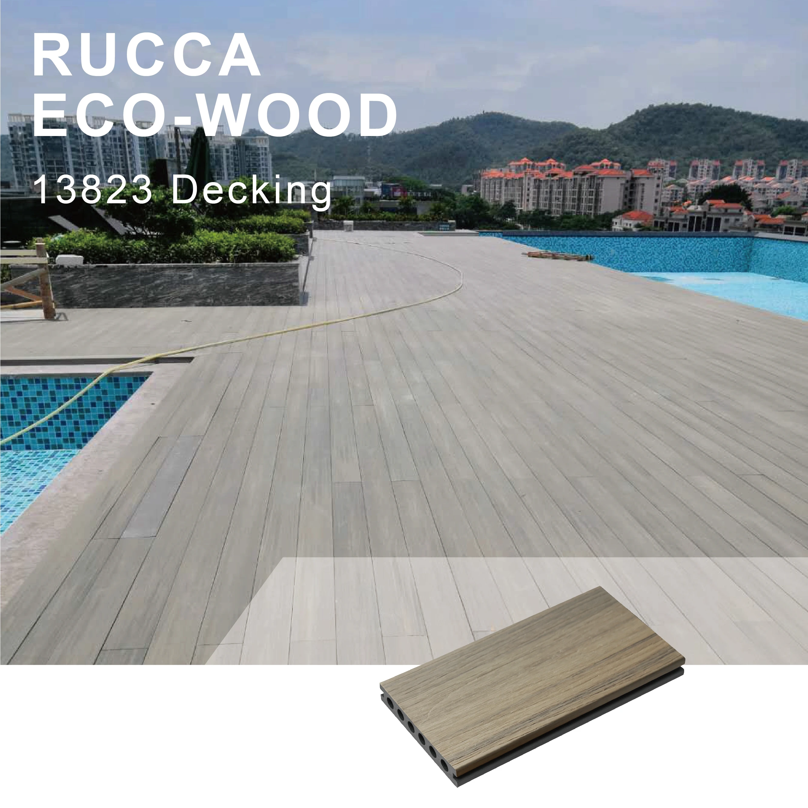 Foshan Rucca WPC Wood and Plastic Composite PE Co-Extrusion Decking for Engineered Garden Decoration Flooring 138*23mm