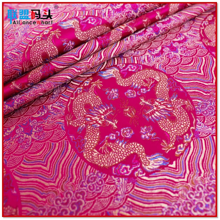 Printed 50% Nylon Polyester Cheap Price Jacquard Satin Chinese Fabric Brocade Gold Dragon Tibetan Brocade Fabric For Clothing