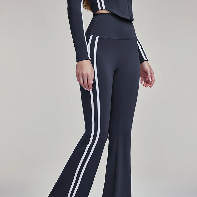 New high waist slim fit white lines on both sides sports pants running yoga gym leggings women
