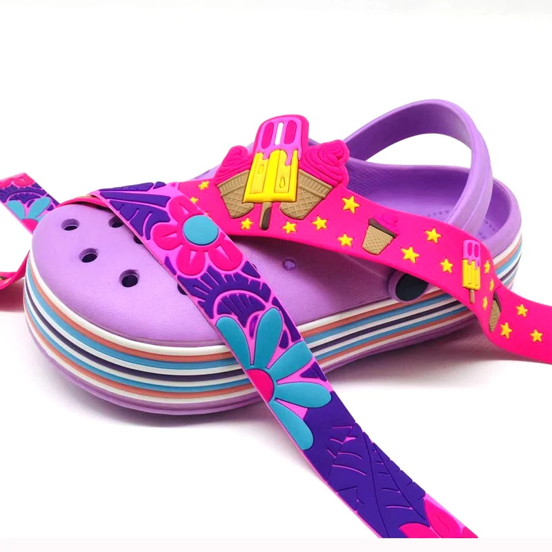 Customized 3Ddesign soft PVC welt straps belts clog shoes lace charms ornaments garden shoes accessories webbings decoration