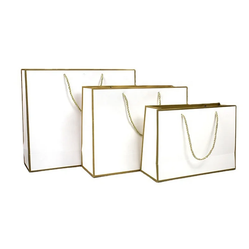 Hot sale low moq custom brand logo printed white paper package bags with cotton silk handle
