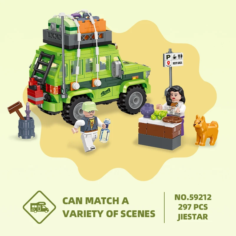 JIESTAR City Series Kids Holiday Camper Van Caravan Motorhome Truck Toy Model Diy Building Block Set Small Gift For Boy And Girl