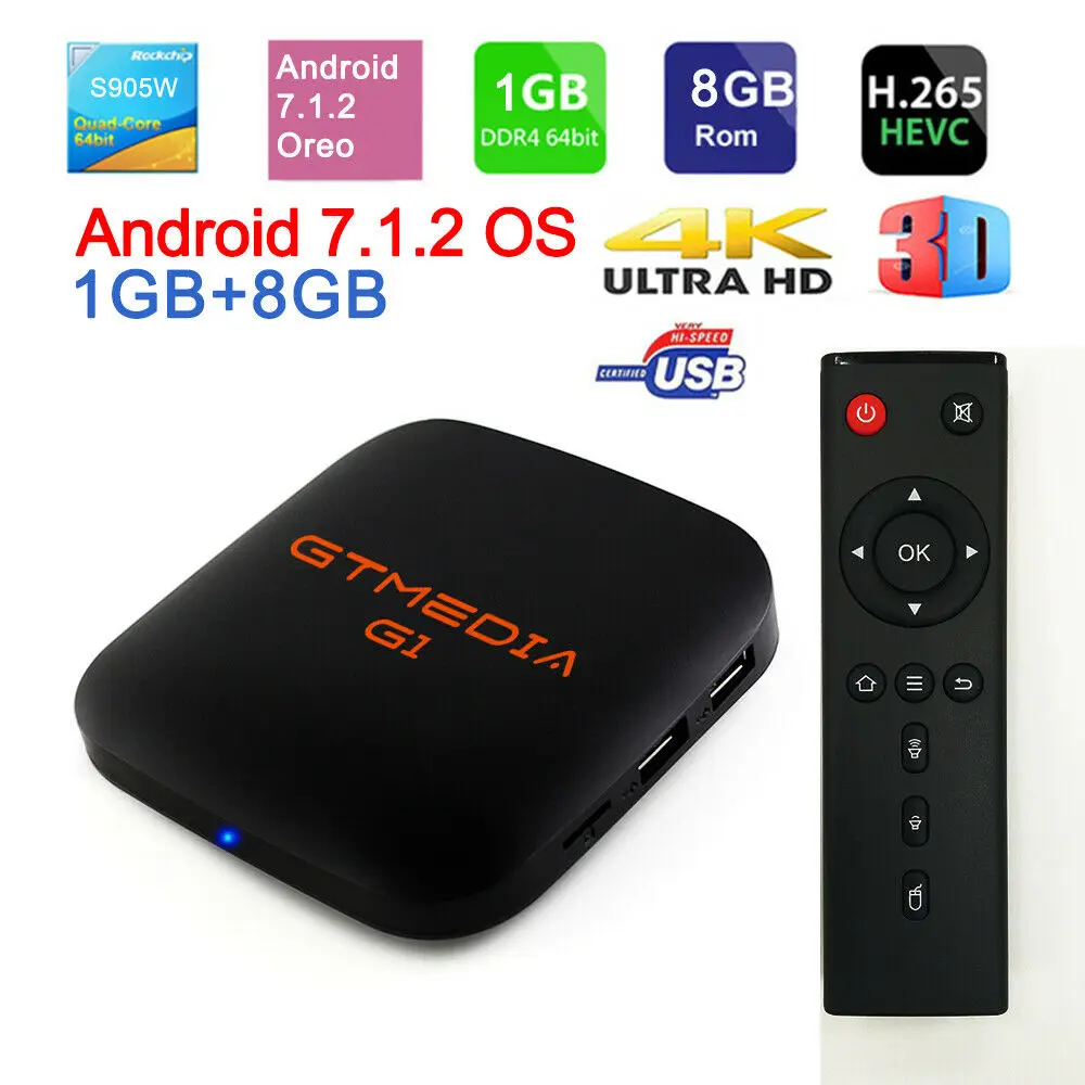 
GTMEDIA G1 Android 7.0 TV Box 4k H.265 Amlogic S905W 1gb 8gb Support Xtream Stalker IPTV Built-in Wifi 2.4G 