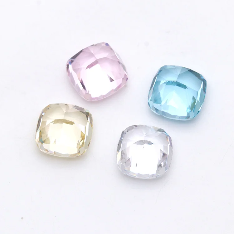 Yingma Gems dazzling blue pink yellow cubic zirconia stone cushion shape 5A+ crushed iced cut cz loose stones