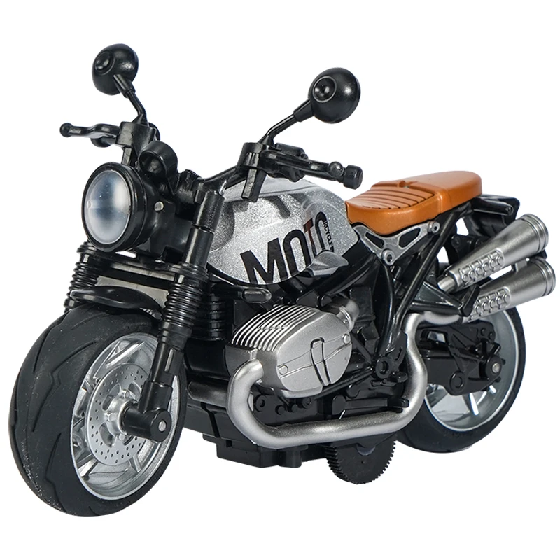 Plastic Kids Diecast Toys Vintage Motorcycle Model Retro Series Light And Sound Silvery Metal 1/12 Alloy Diecast Car Scale Model
