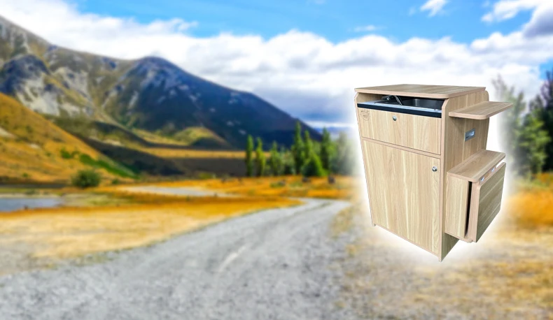 RV OUTDOORS  PUBLIC CARAVAN Mobile Portable Vanlife Box with Rectangular Stainless Steel RV Sink MINI KITCHEN