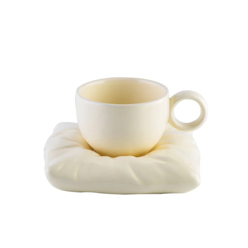 wholesale nordic modern cute ceramic cup with Pillow Coaster Creative Couple Coffee Cup ceramic cup and saucer set