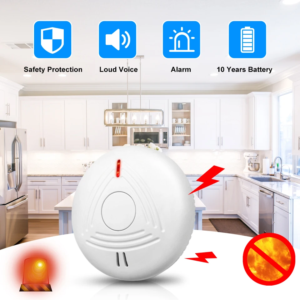 Daytech SM13 Battery Powered 10 Years Life Standalone Photoelectric  Fire Smoke Detector Smoke Sensor Alarm Security System