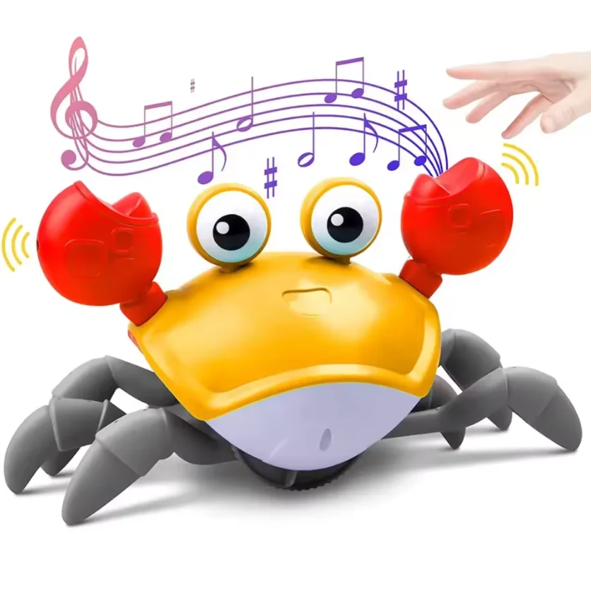 Merrycoo Electronic Sensing Green orange Crawling Crab Baby Toy with Music and LED Light Up