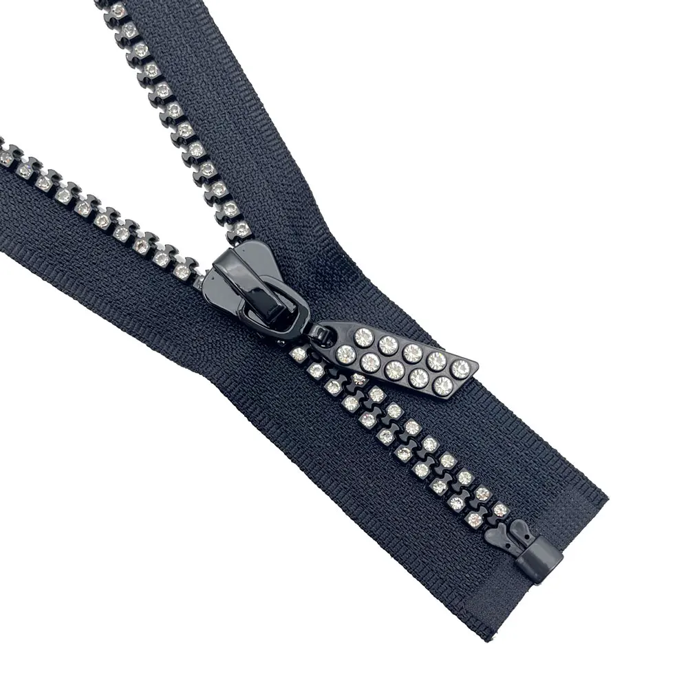 Free Sample Diamond Zipper Decorative Plastic Zipper Open End Auto Lock Zipper With Rhinestones