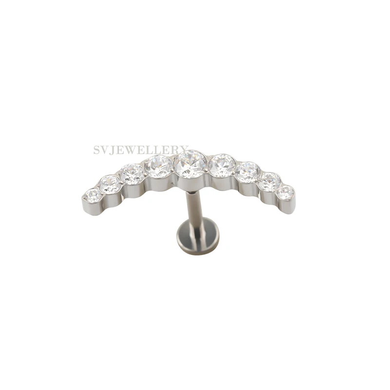 High Quality F136 Titanium Threadless Labret Zircon Internally Threaded Women Piercing Titanium Lip Body Studs