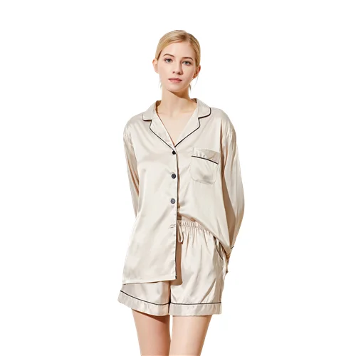 826  China Satin  Pajamas Sleeping  Robe For Women Champagne Silk Pajama Sets