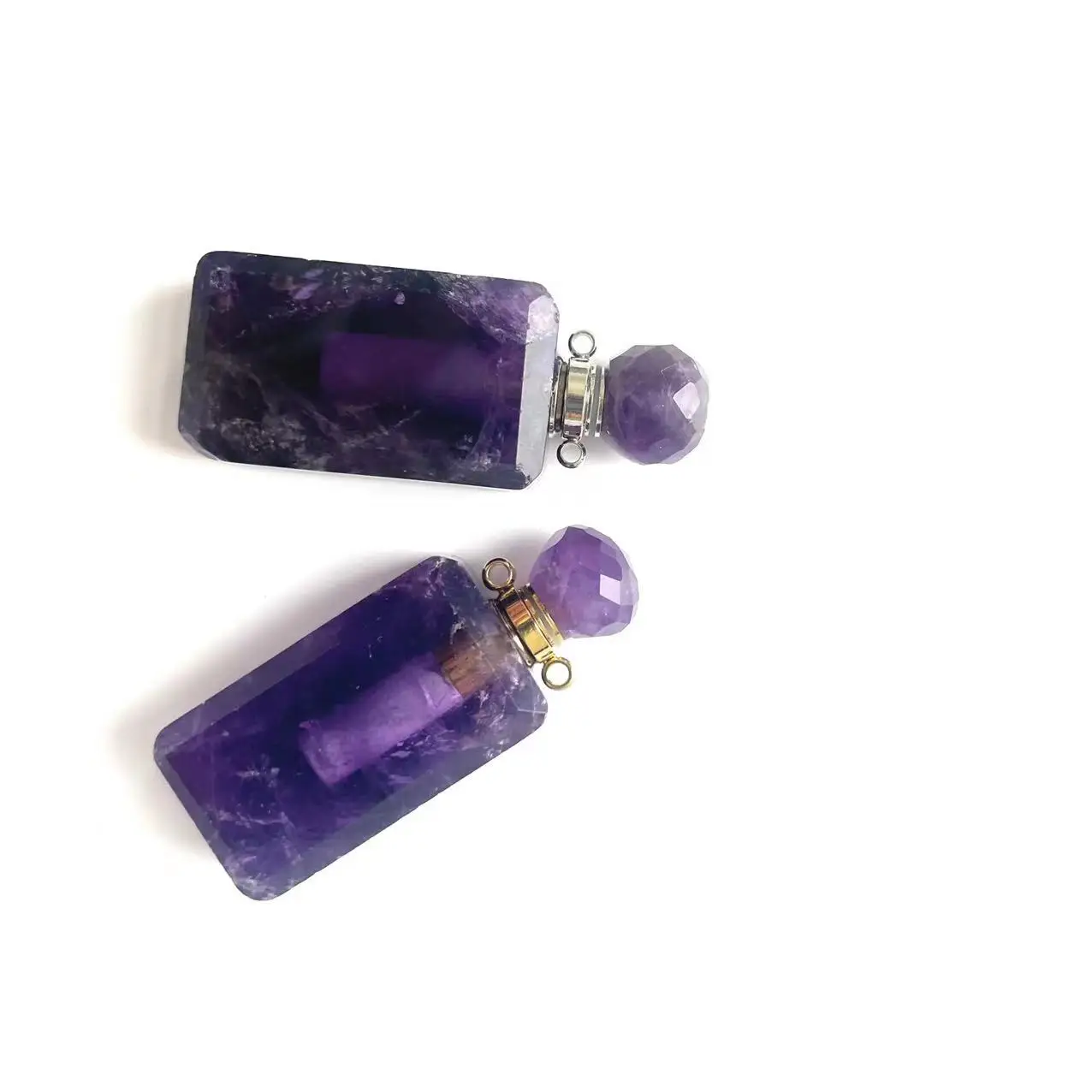 Natural gemstone quartz amethyst mini crystal perfume  bottle for necklace