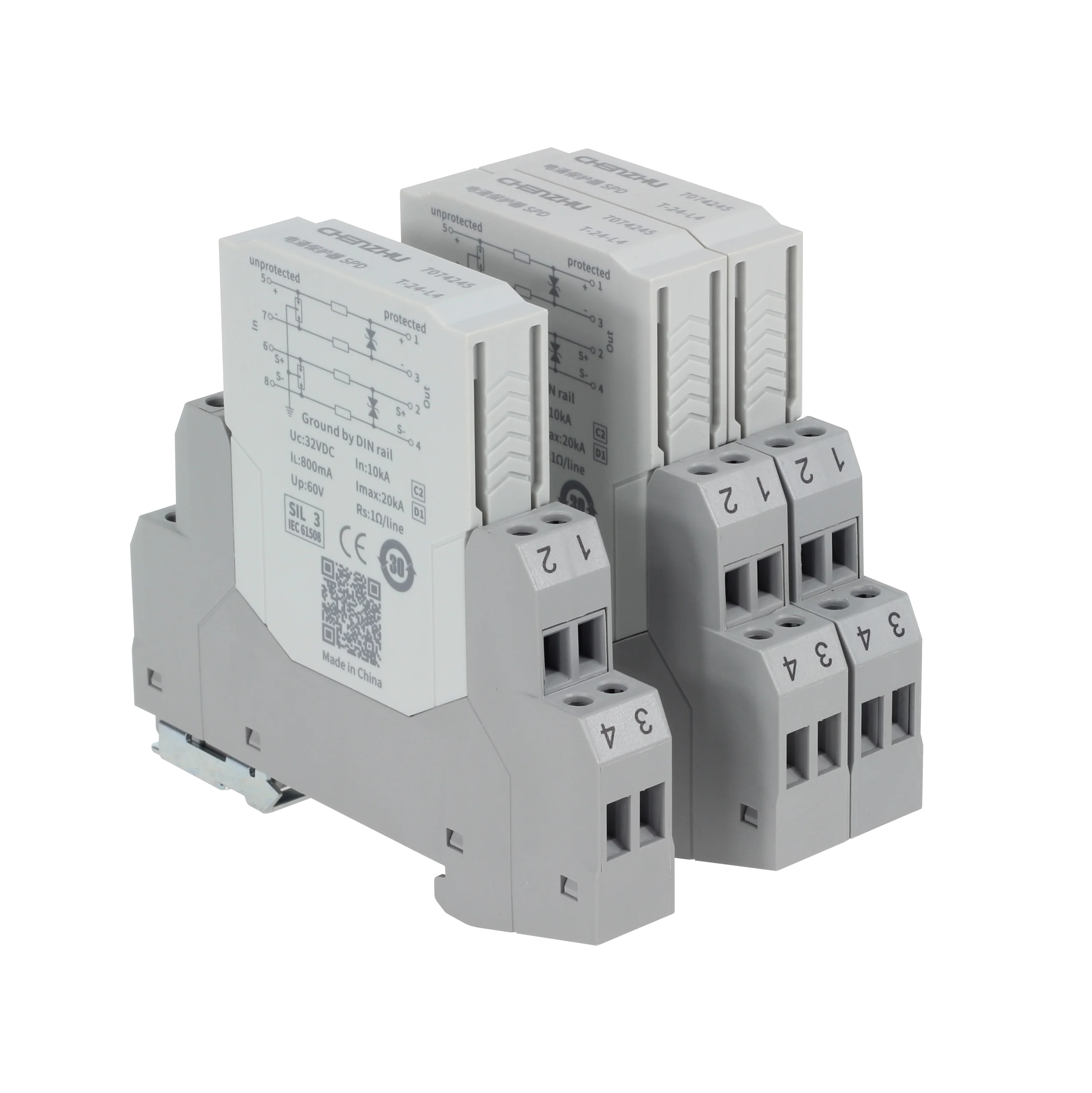 
T-24-L4 SPD for Signal 24V; 4 wires; In=10k surge protective device hot-pluggable grounded through DIN rail SHANGHAI CHENZHU 