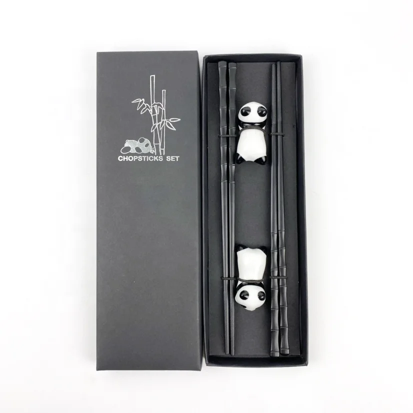 hot sell    bamboo knot design GlassFiber Chopsticks With Ceramic Panda Rest Gift set