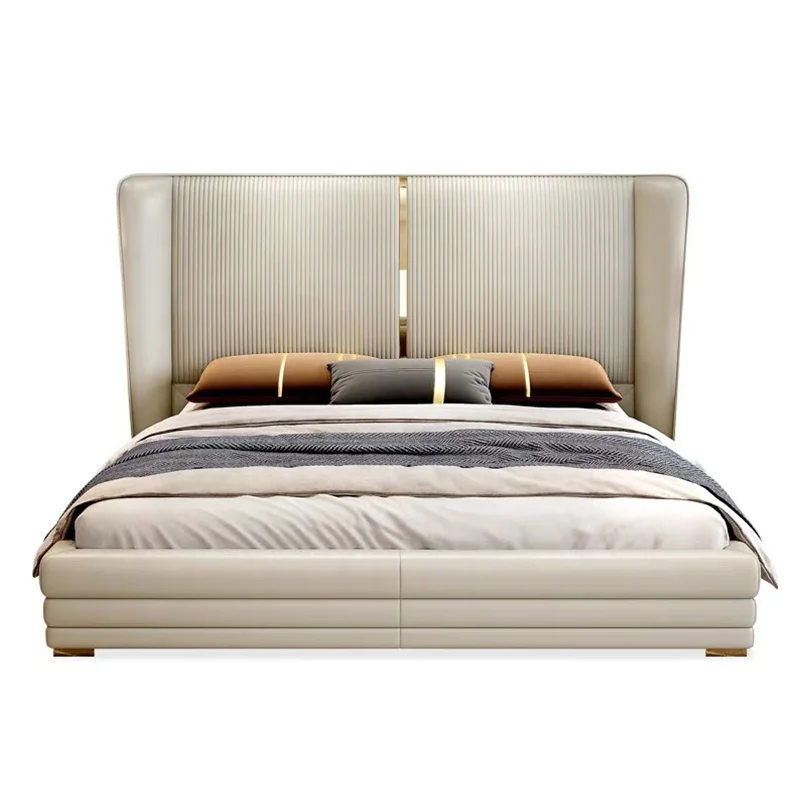 2024 Light luxury king size queen size leather bed modern design bedroom furniture for wholesale