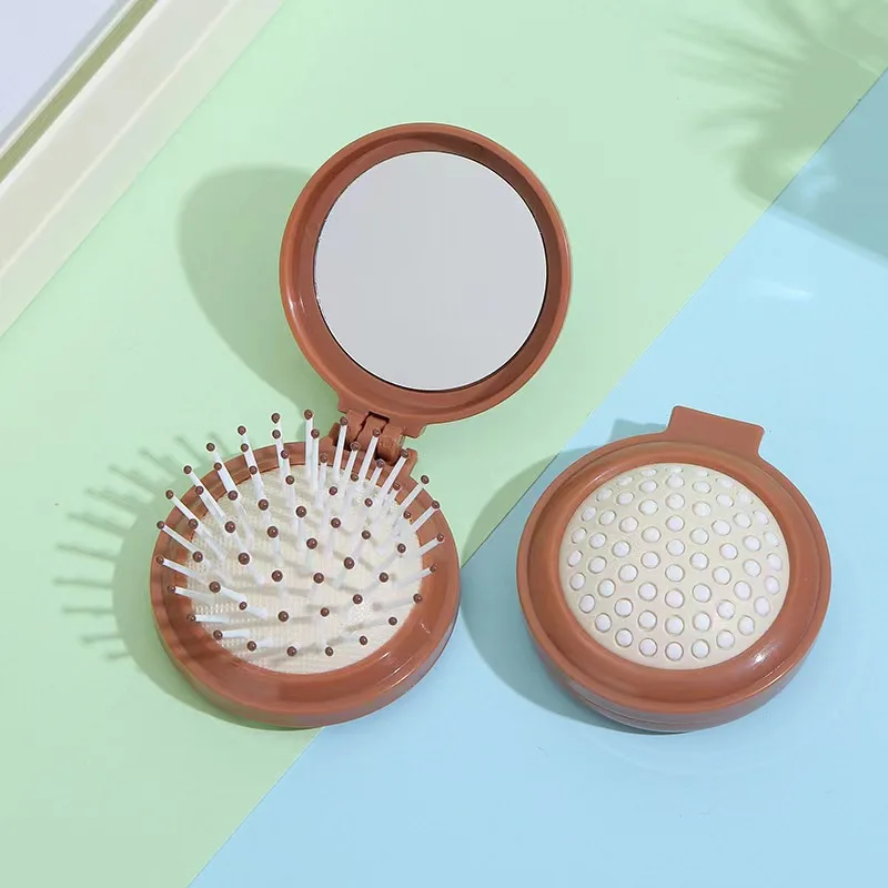 OEM accept  Detangling Travel Hair Combs Mini folding pocket pop-up hair brush personalized pocket Air Cushion comb with mirror