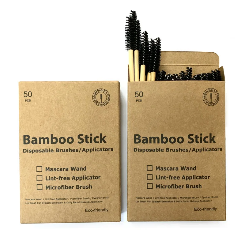 100 Counts Eco-friendly Bamboo Wand Mascara Applicators in Paper Tub