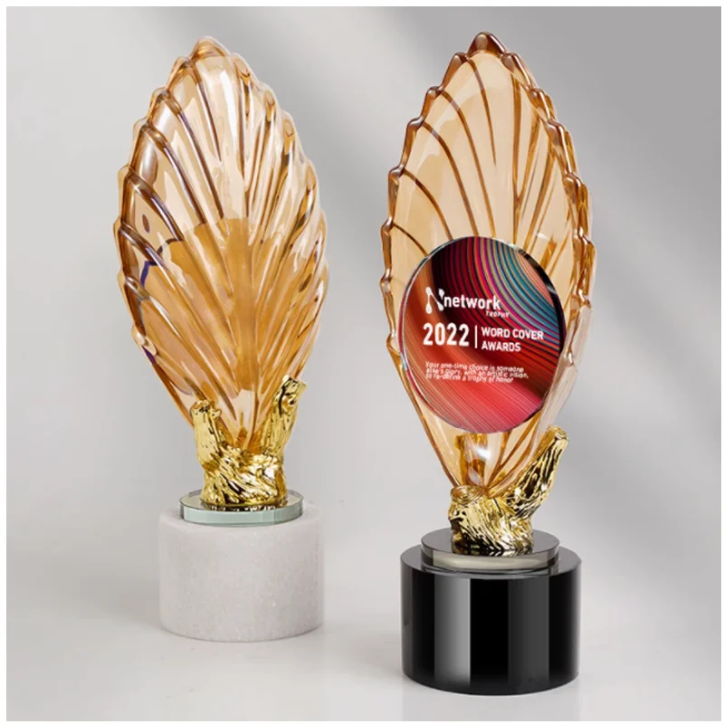 Shining Crystal Crafts Gold-plated Trophy With Black Base Metal Glass Awards Souvenir Gift