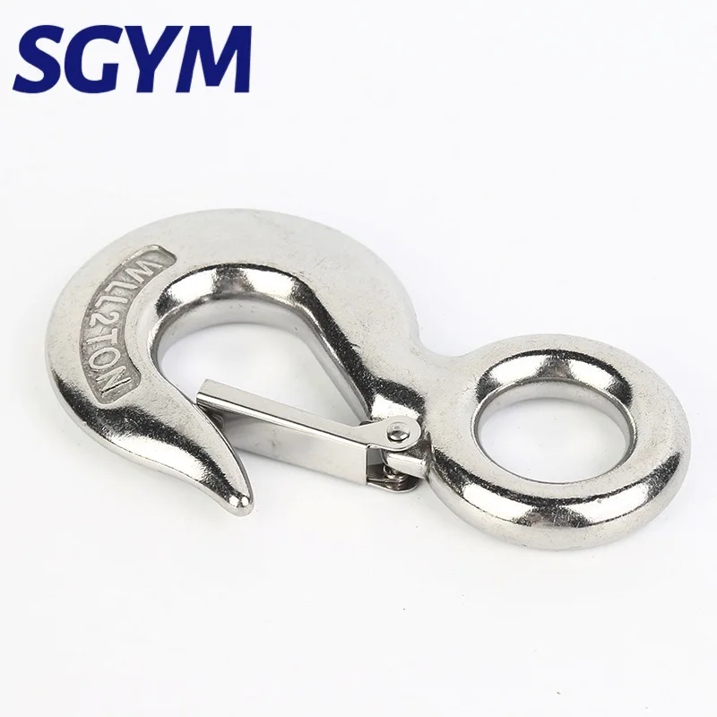 0.5T/0.75T/1T/1.5T/2T S320 Stainless Steel Hoist Cargo Hook Lifting Chain Eye Rotatable Ring Claw With Safety Latch