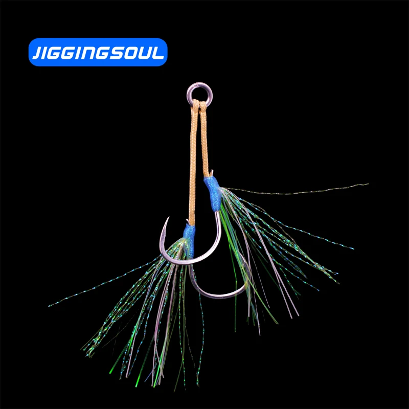 AIH03-1pcs bulk assist hook wholesale High quality sturdy strong Luminous Double Assist Hooks Lure bait fish hooks kevlar line