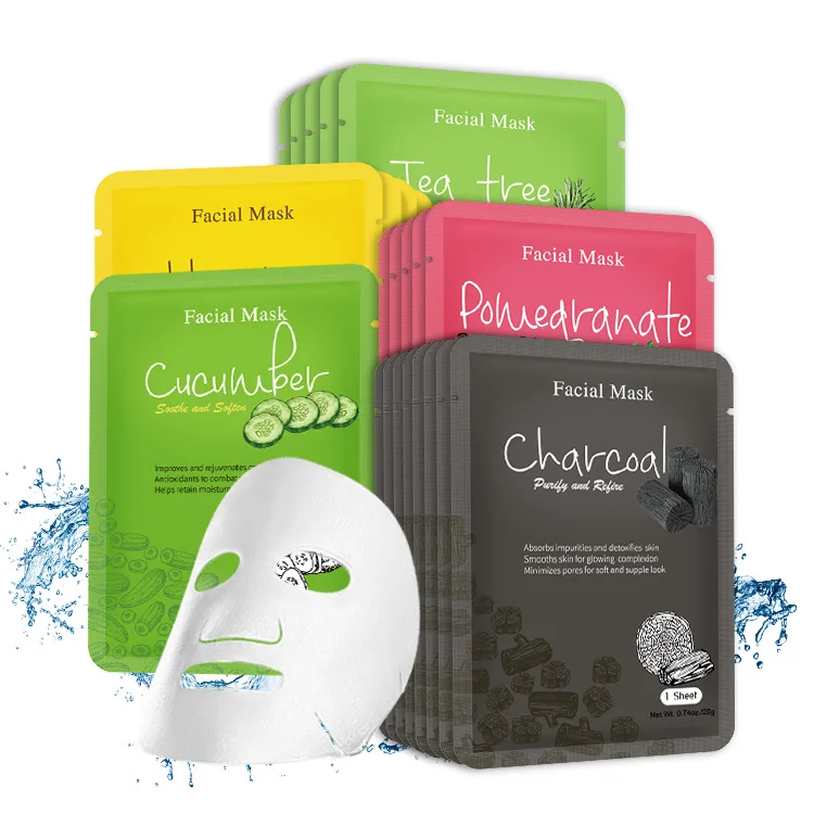 Private Label Beauty Fruit 6 Plants Face Mask Sheet Skin Care Water Soluble Collagen Film Mask Anti Wrinkles