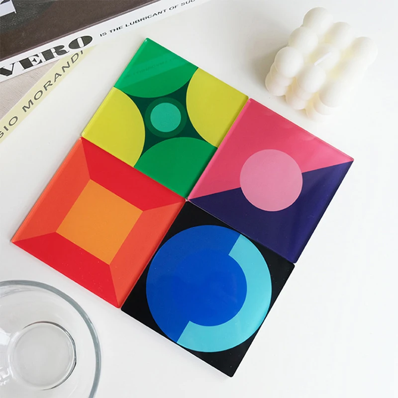 Wholesale creative beverage home table decoration mug acrylic coasters multi-color shape transparent acrylic coaster