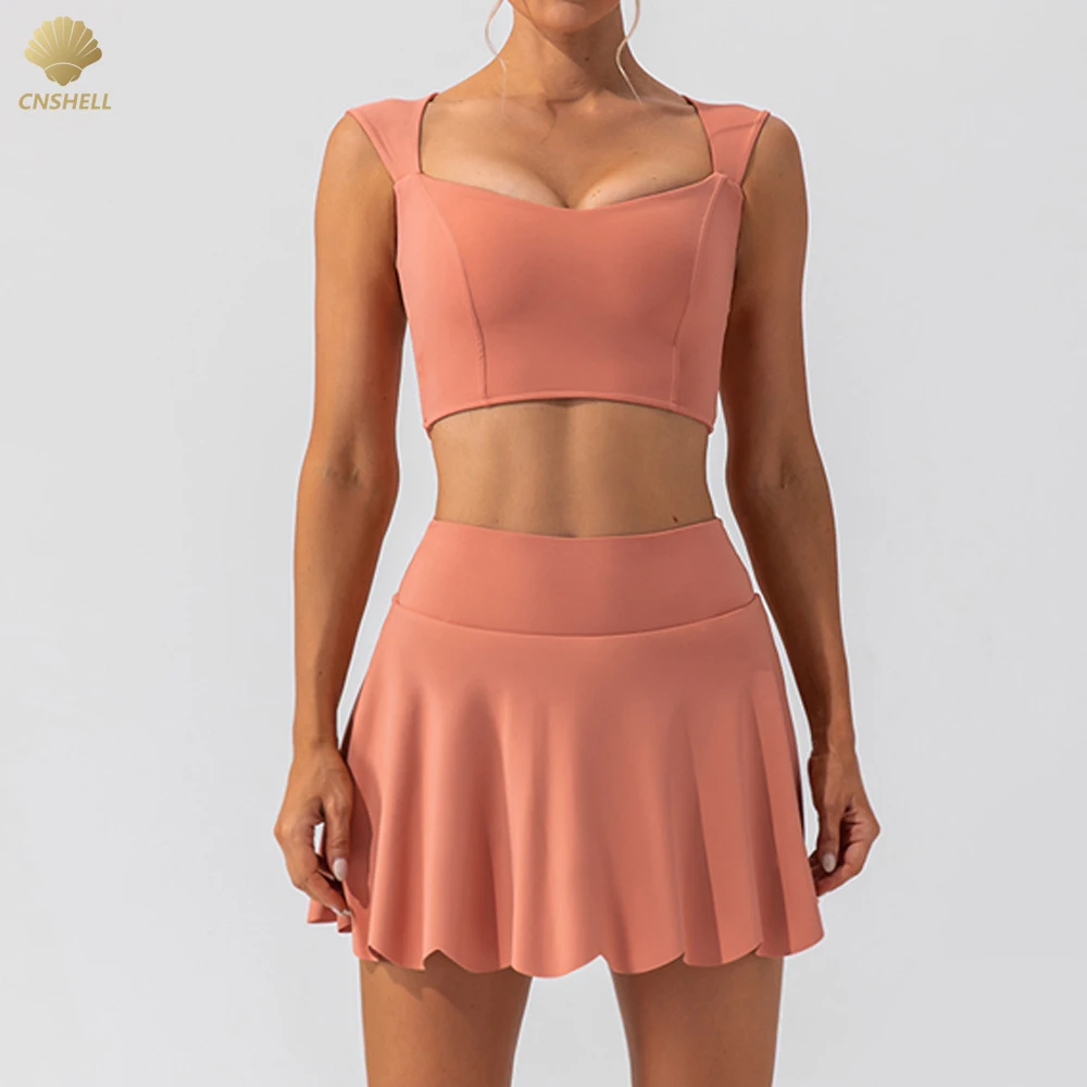 Wholesale Nylon /Spandex Tennis Wear with shorts Women Fitness Gym Workout Yoga Sport Skirts 2 Piece Set