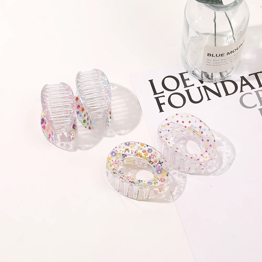 Flower star love heart hair claw clip transparent hair clamp woman hair accessories