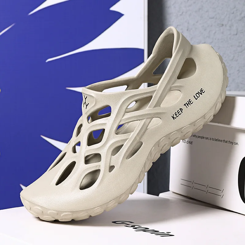 Hellosport Men Hollow Out Vented Clogs,Minimalist Summer Black White Eva Clogs