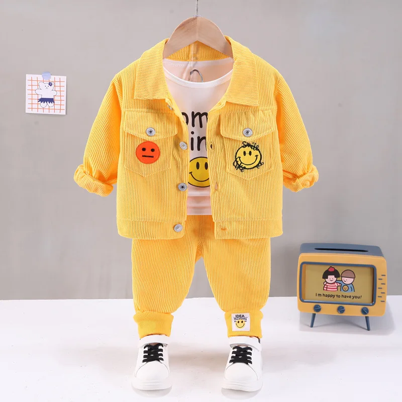 Осенняя одежда для детей школы футболка с длинным рукавом принтом Вельветовая куртка и брюки комплект из 3 предметов мальчиков