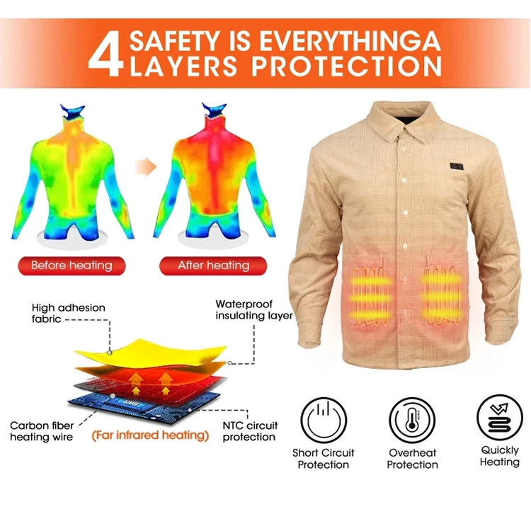 Custom Rechargeable Single Breasted Corduroy Heated Shirt For Autumn Winter Spring