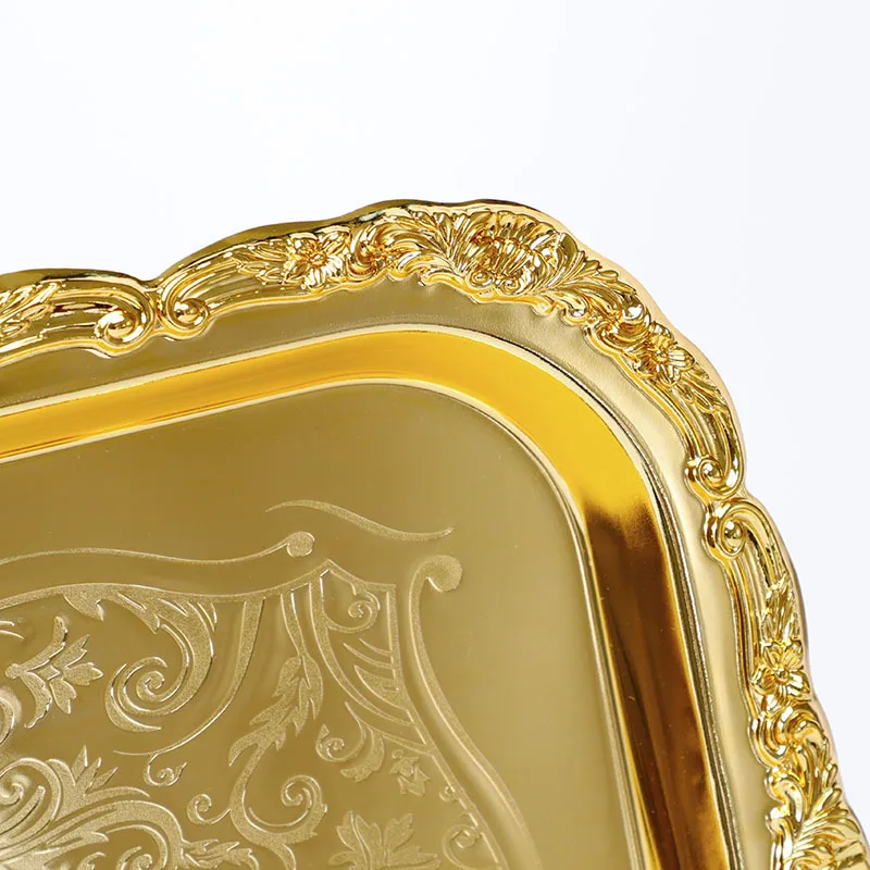 Factory Outlet Three Piece eid Golden Fruit Decorative Tray  sets European Stainless Steel Serving Rectangular Tray