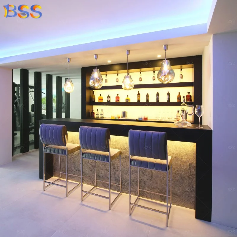 Custom Home Bar Counter Set Modern Design Black Free Standing Bar Counter And Cabinet