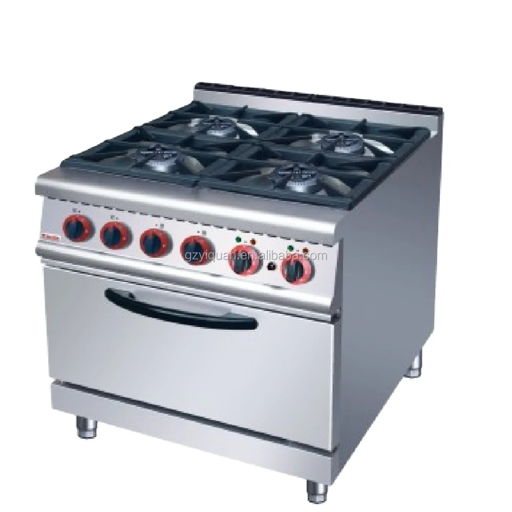 JZHTQ4 China Commercial multifunctional 4 burners gas cooking range with electric oven