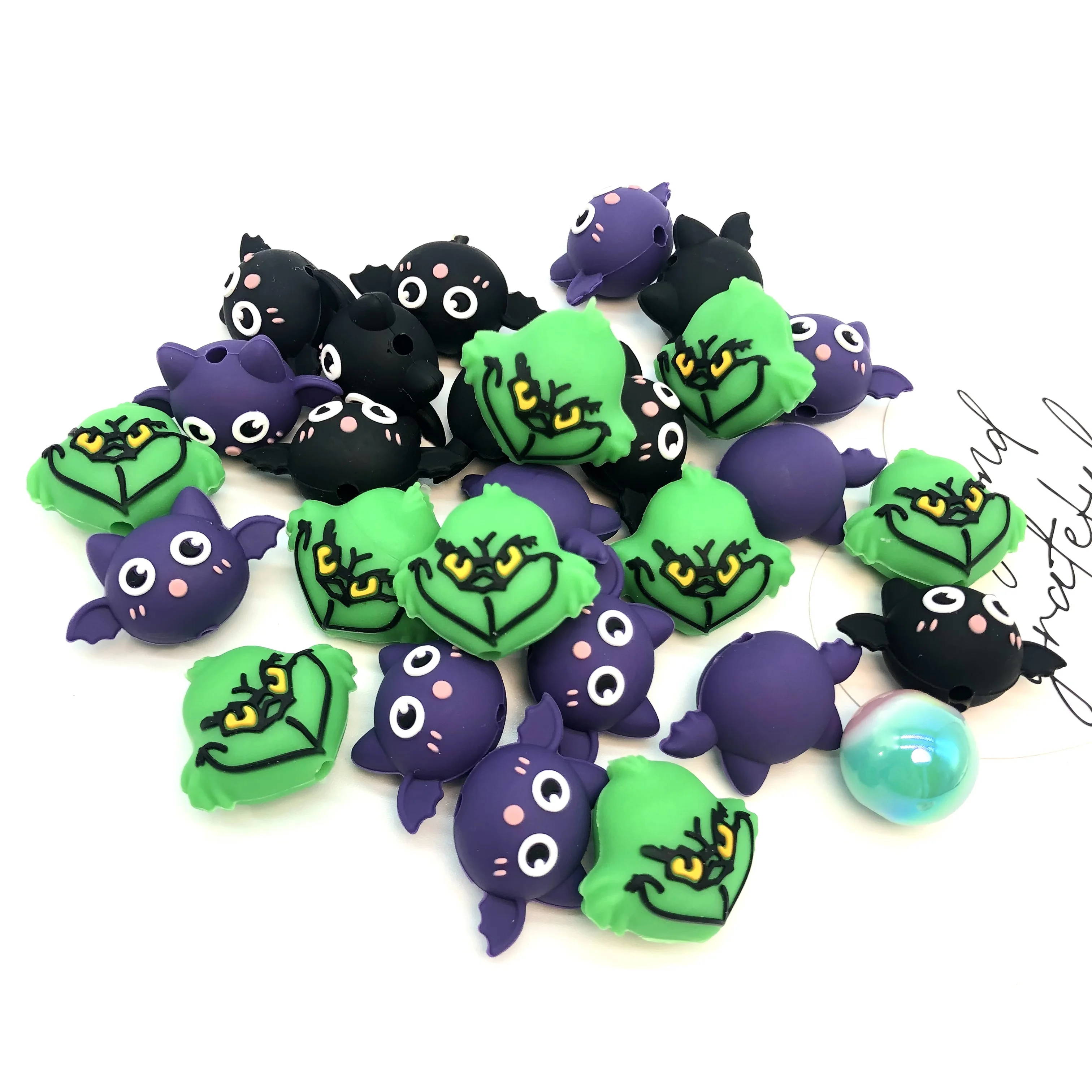 3D Silicone Beads Tooth Bat Cow Animal Hello Cat HK Frog Focal Beads Food Grade DIY Bracelet Keychain Beadable Pen Accessories