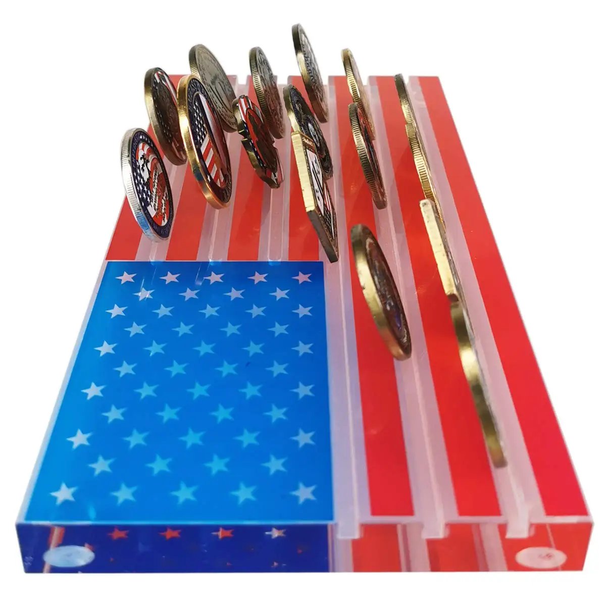 Acrylic Challenge Coin Display Case Military Police Collectible Medals Stand American Flag Coin Holder