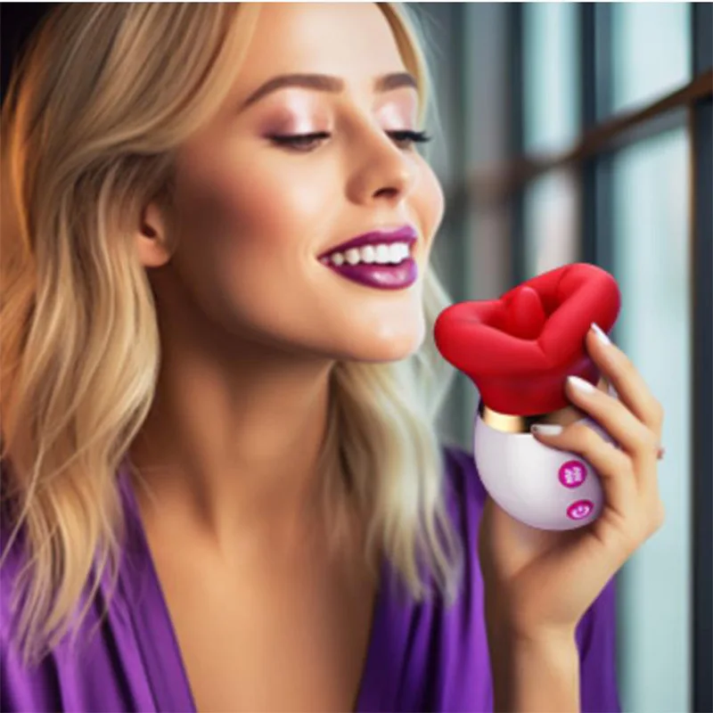 Blue silicone tongue ring with realistic sucking licking definitive teaser rechargeable vibrator suction cup sex toys for women