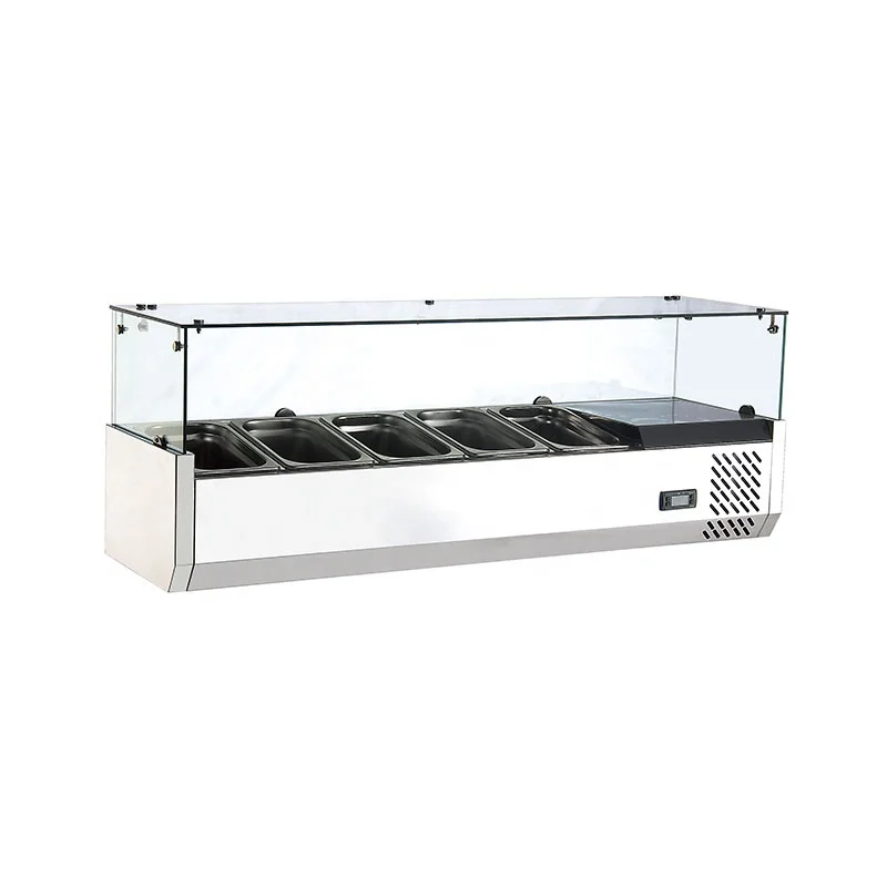 Commercial Stainless Steel Countertop Glass Display Buffet Salad Crisper Refrigerated