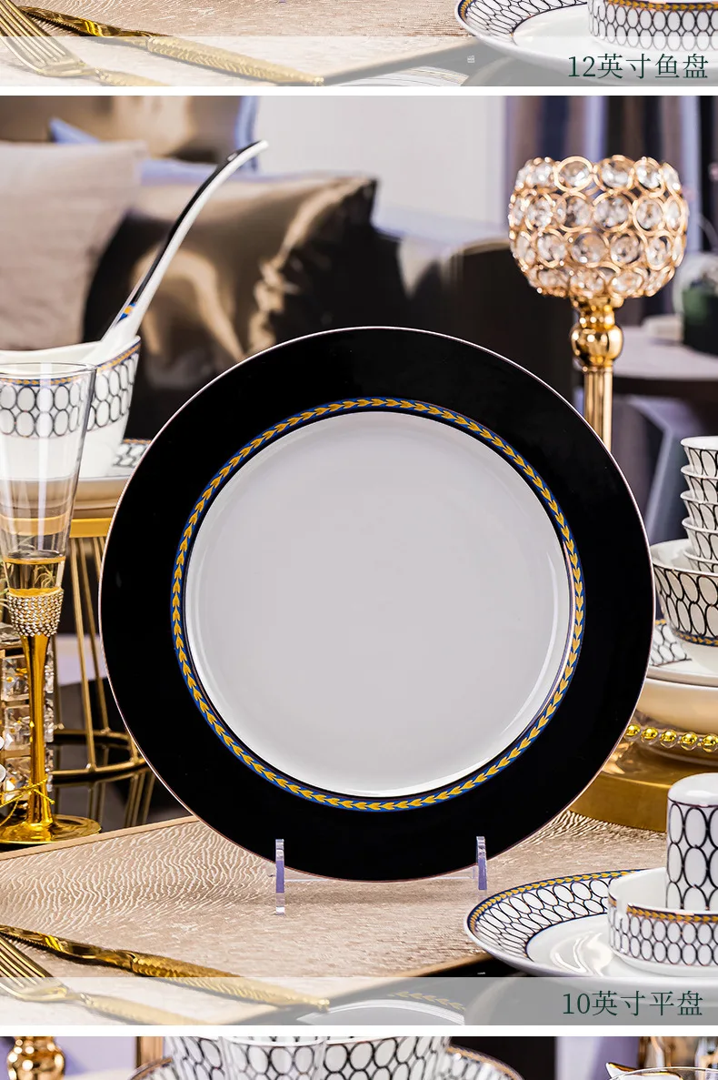 Dinnerware Set Home Ware Navy Blue Restaurant Ceramic Plates Dishwasher Dinner Set Available Porcelain Hot Sale Bone China Party