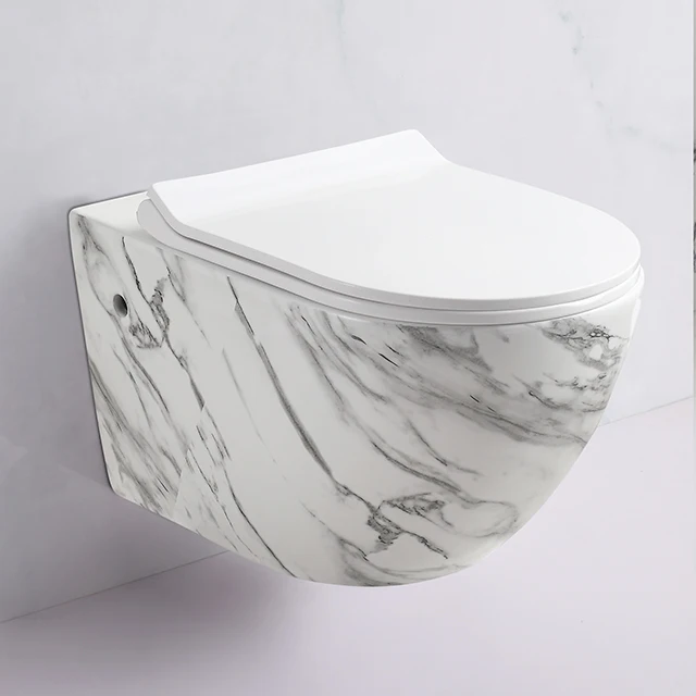 Prefab P Trap Marble Color Ceramic Wall Hang Wc Tankless Toilet Bowl Inodoro Suspendido Wall Toilet Set