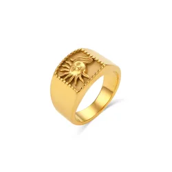 Vintage Fashion 18K Gold Plated Stainless Steel Sun Ring Jewelry For Women