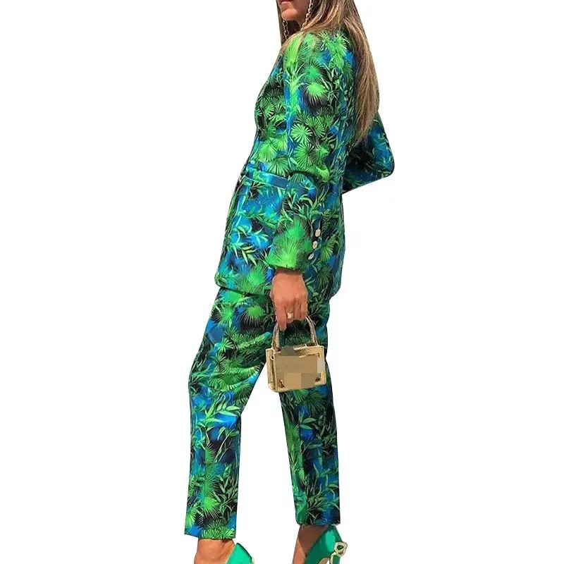 autumn spring print elegant ladies blazer female suits pant jacket casual fashion suit women two piece suit sets female