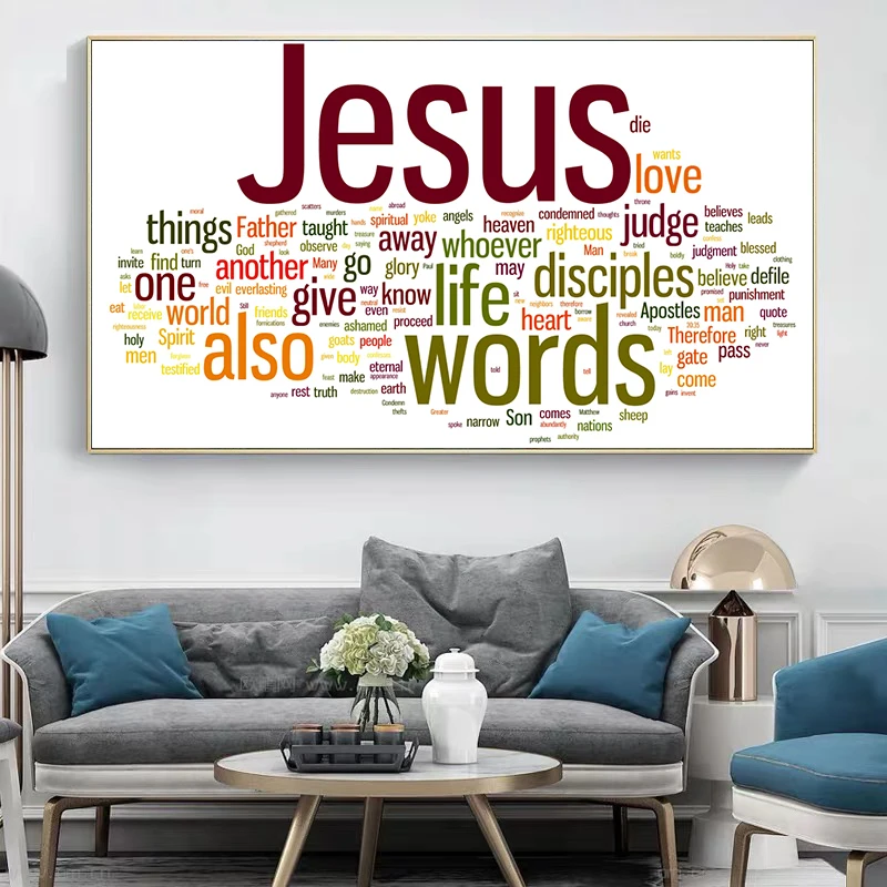 Christian Jesus Letters Posters and Prints on The Wall Canvas Painting Colorful Wall Art Picture for Living Room Church Decor