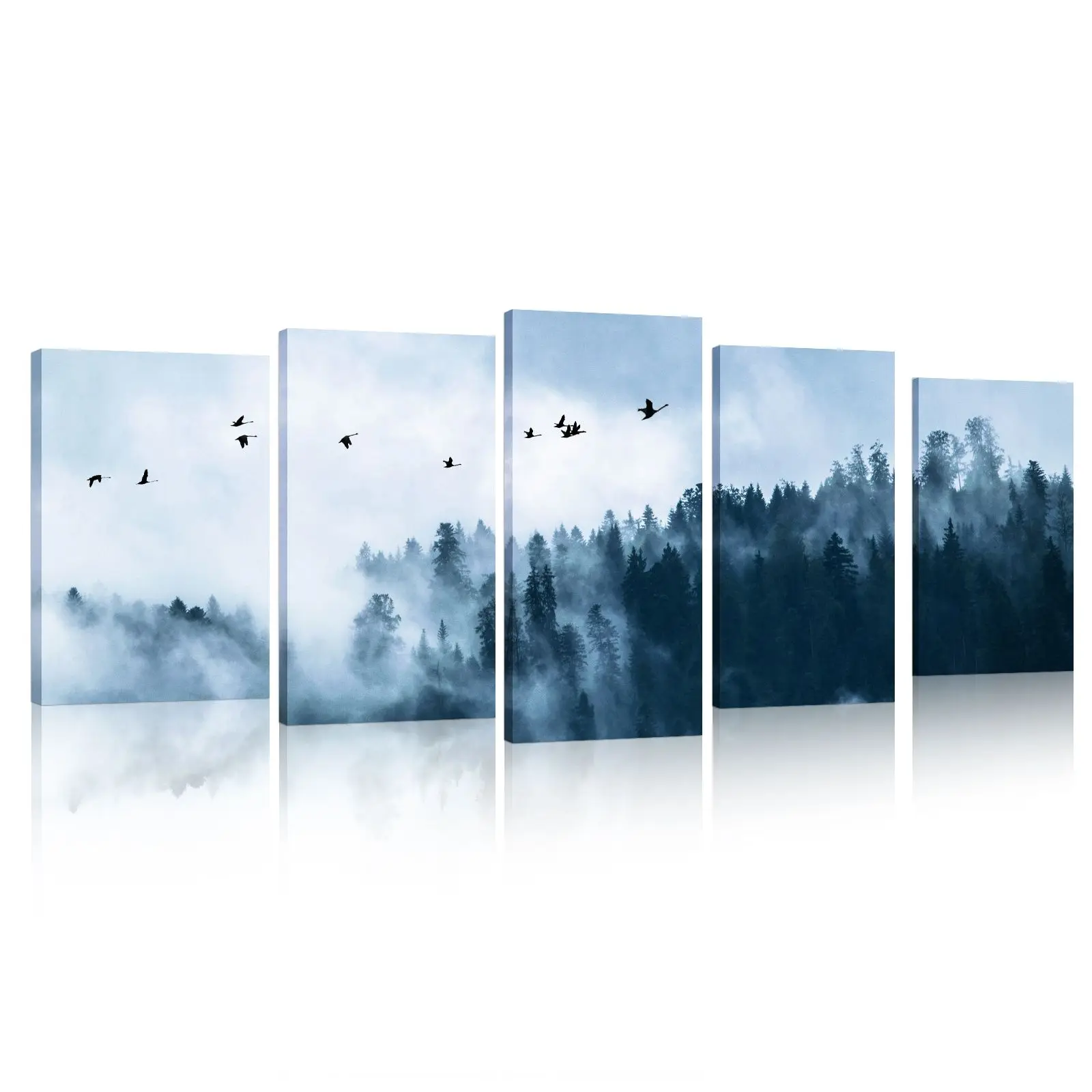 Hight Quality landscape paintings 5 Pcs Foggy mountain forest Canvas Wall Art Home Decor Suitable for Bedroom Living room