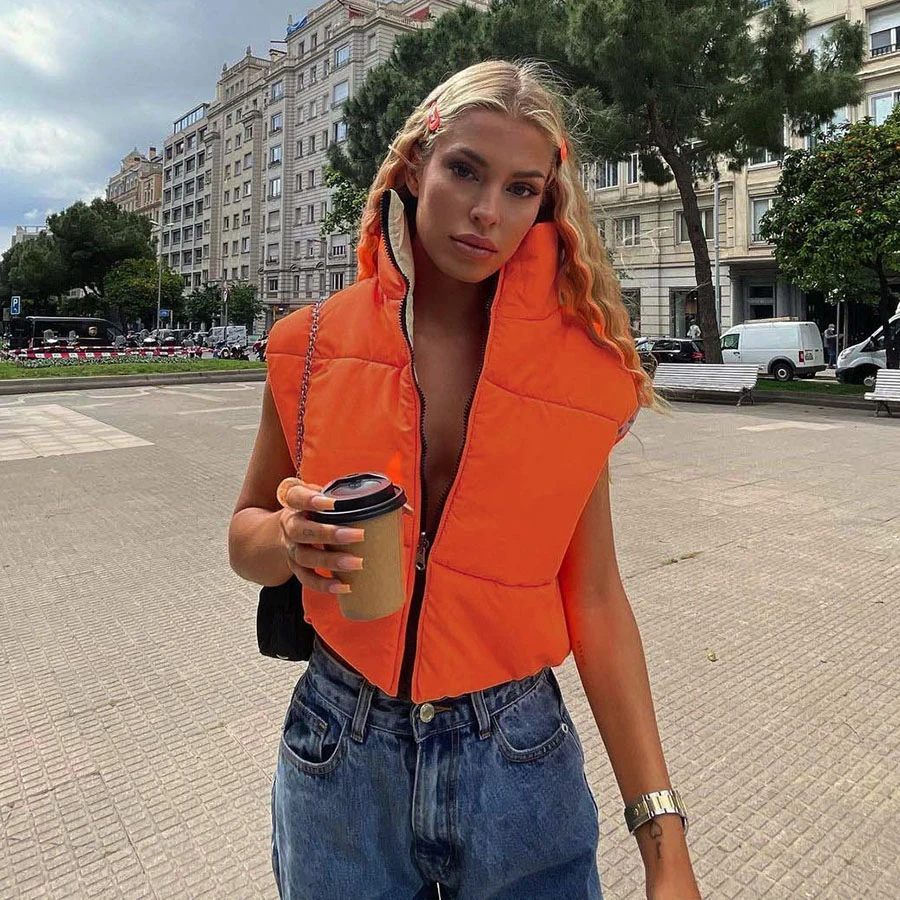 
W21C04964 Winter Clothing Puffer Bubble Padded Thick Zipper Coat Tank Top Turtleneck Warm Jacket Vest For Women 