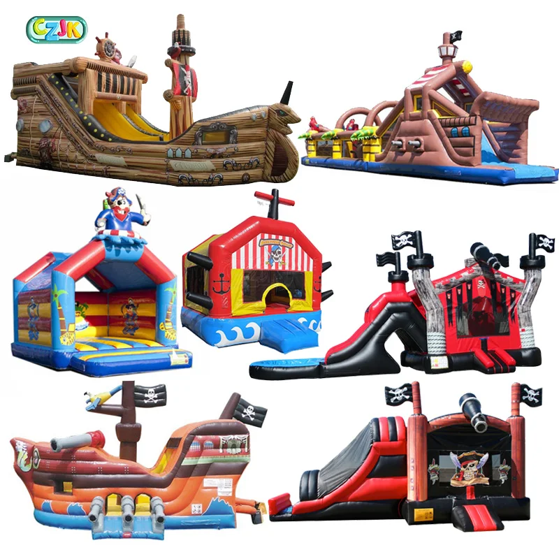 inflatable jumping house pirate boat bouncer bouncy castle slide jumper pirate ship bounce house combo  with cannon for kids