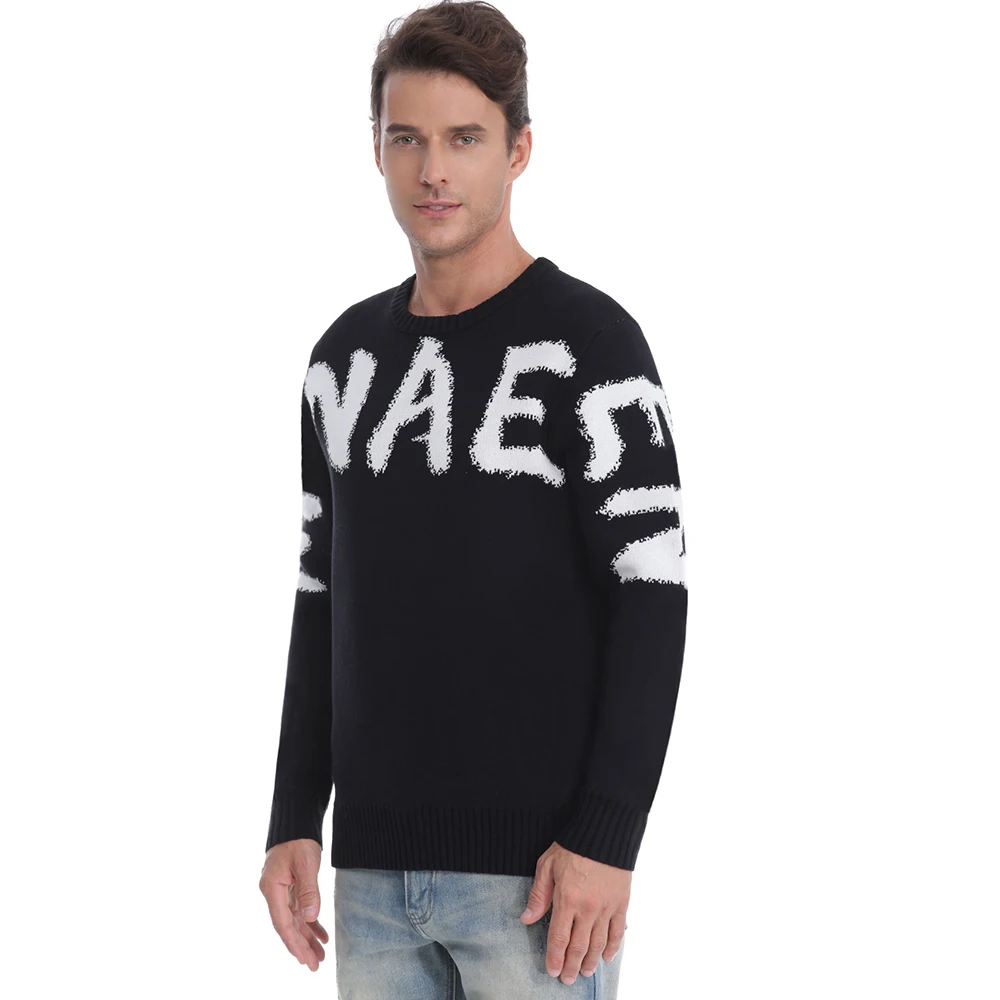 Custom LOGO OEM & ODM men sweater pullover Jacquard Knitted top winter crew neck casual jumper men knitwear custom knit sweater