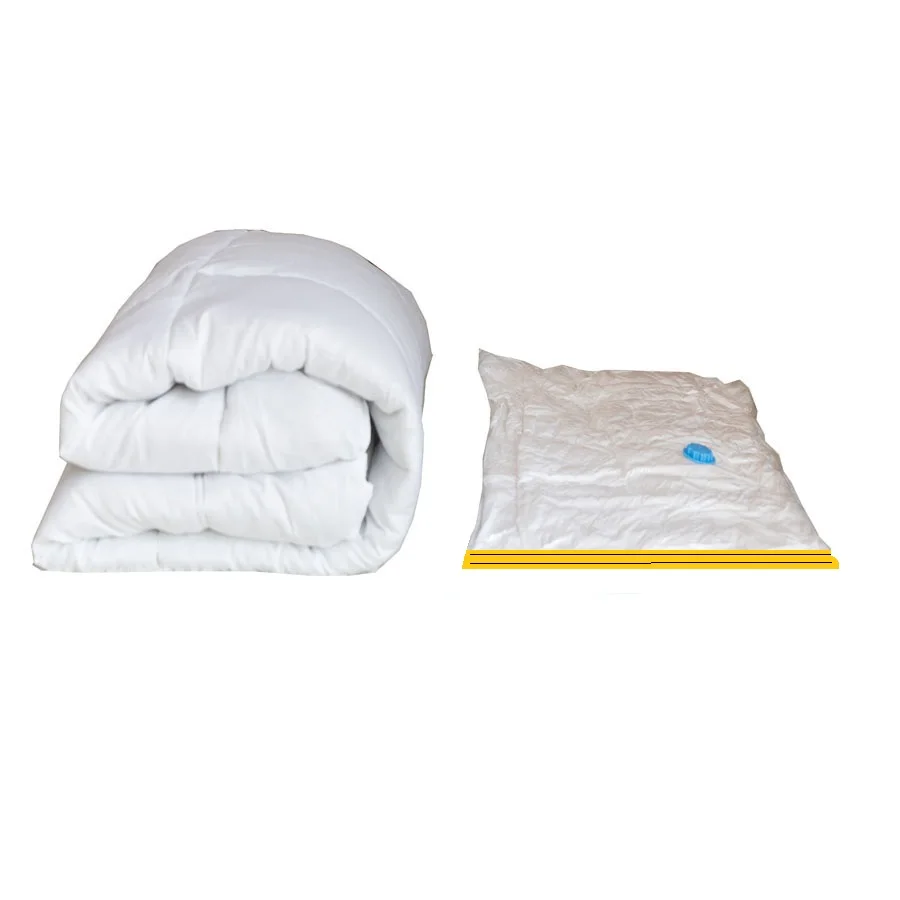 Reusable vacuum compression sealed storage bags save 80% of space for clothing, comforter and bedding storage for easy travel