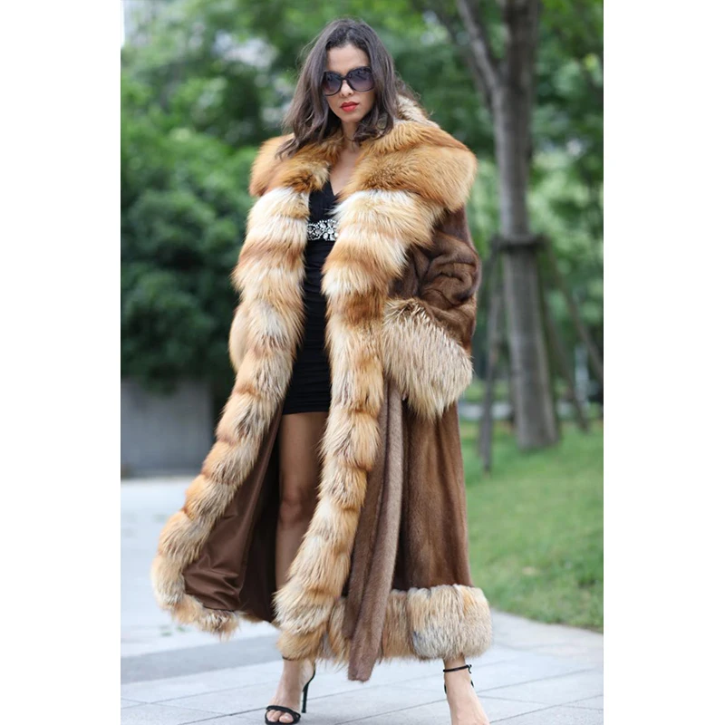 2021 new hot sale winter European imported mink fox fur coat men and women full mink super long
